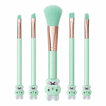 5-Piece Mint Green Bunny Makeup Brush Set with Rose Gold Ferrules – Soft Synthetic Bristles for Foundation, Powder, Eyeshadow & Eyebrow