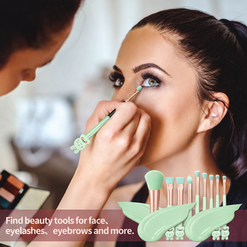 Kiss Lovely 5-Piece Mint Green Bunny Makeup Brush Set with Rose Gold Ferrules